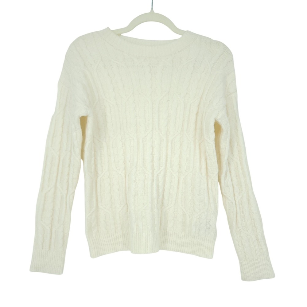 SHEIN CableKnit CrewNeck Sweater Womens S Cream Classic Preppy Quiet Luxury Top